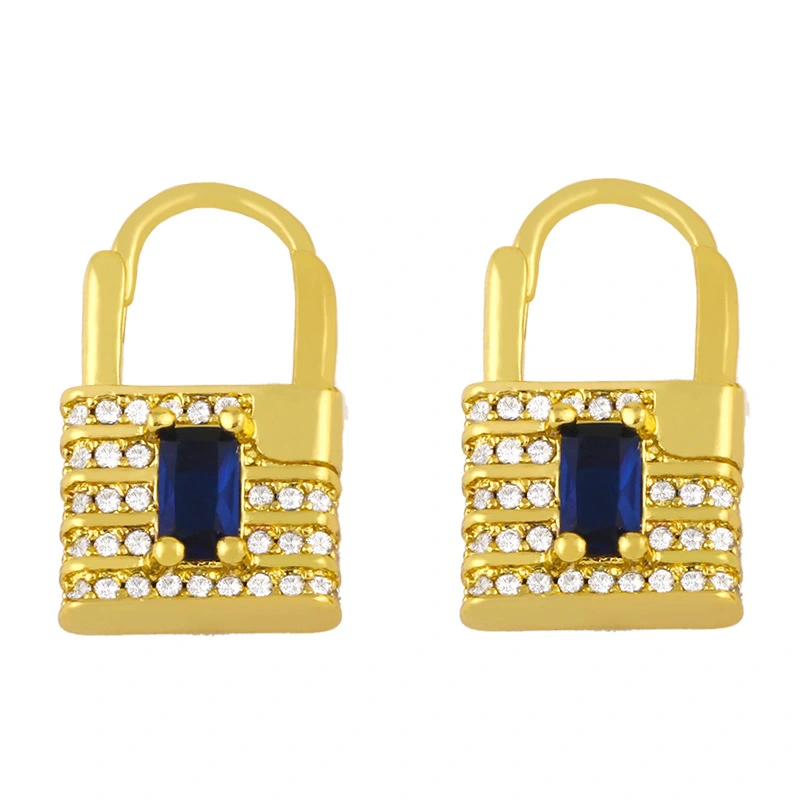 earrings European and American fashion creative personality lock earrings female micro inlaid color zircon ear jewelry erv12