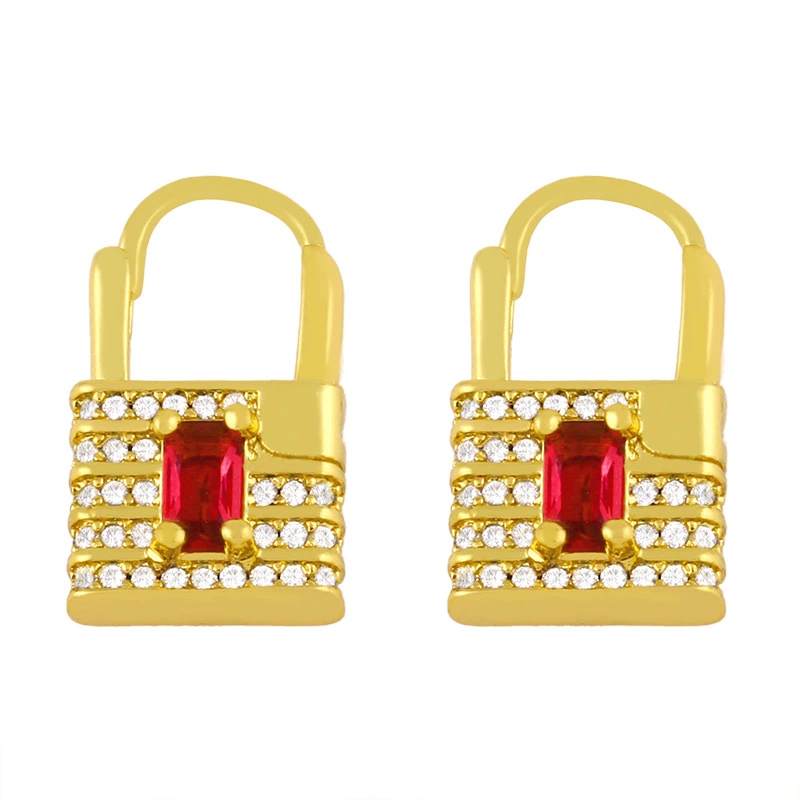 earrings European and American fashion creative personality lock earrings female micro inlaid color zircon ear jewelry erv12