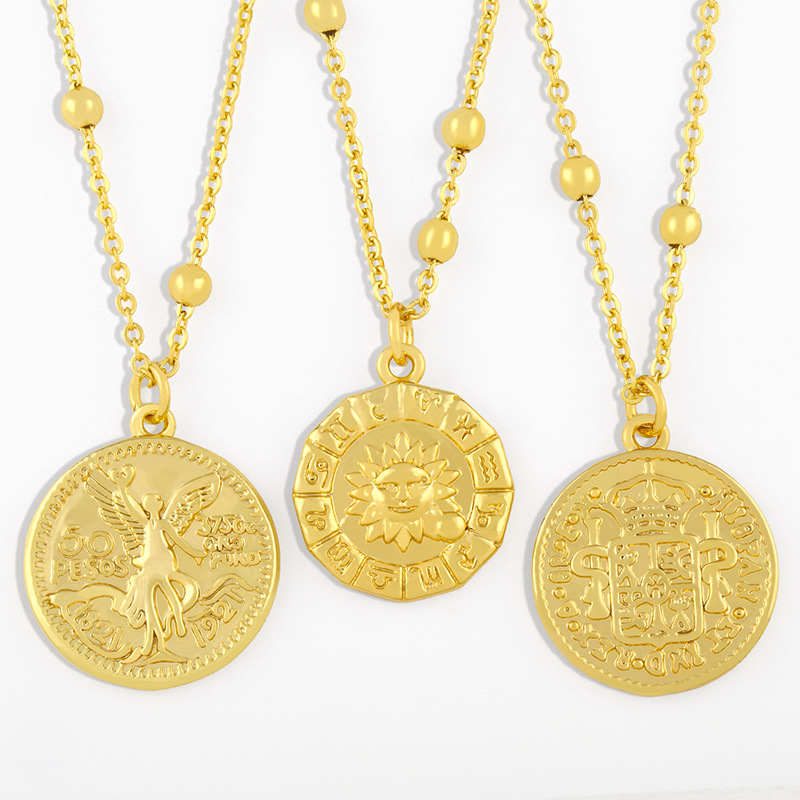 Clearance European and American celebrity accessories 50 peso gold coin necklace female clavicle chain sweater chain round necklace nks23
