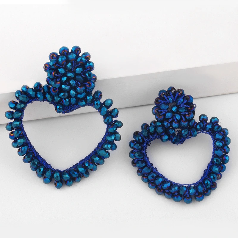 2023 autumn and winter new fashion heart-shaped earrings hand-woven rice beads peach heart earrings ear jewelry erv15