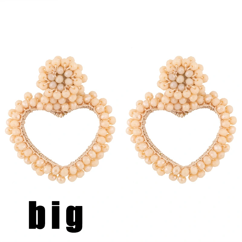 2023 autumn and winter new fashion heart-shaped earrings hand-woven rice beads peach heart earrings ear jewelry erv15