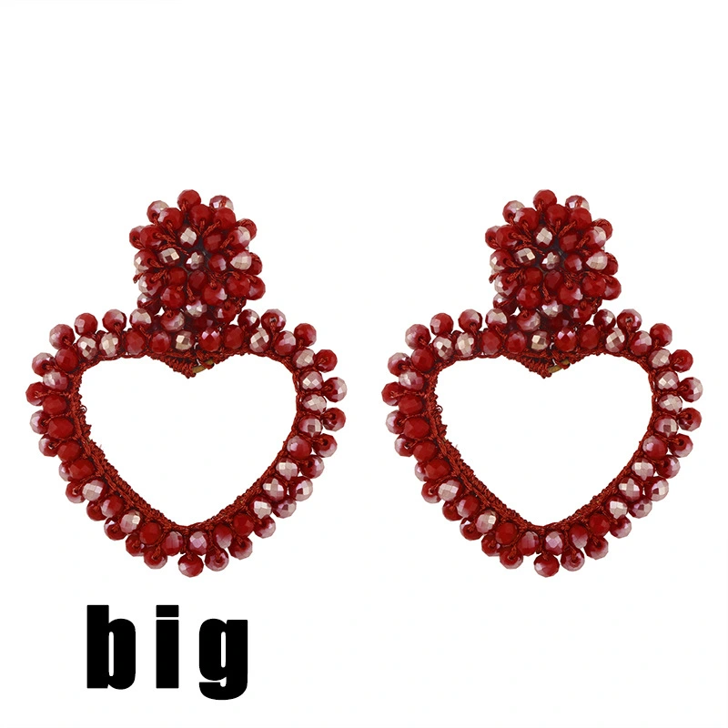2023 autumn and winter new fashion heart-shaped earrings hand-woven rice beads peach heart earrings ear jewelry erv15
