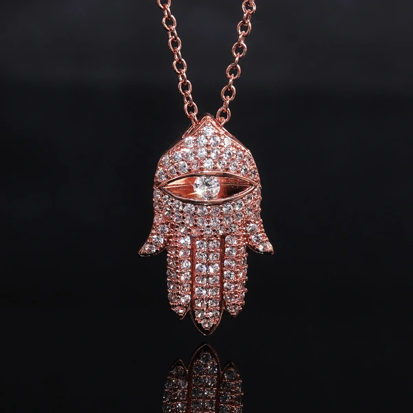 E-commerce new fashion Hand of Fatima hiphop micro-inlaid zircon pendant necklace jewelry sweater chain