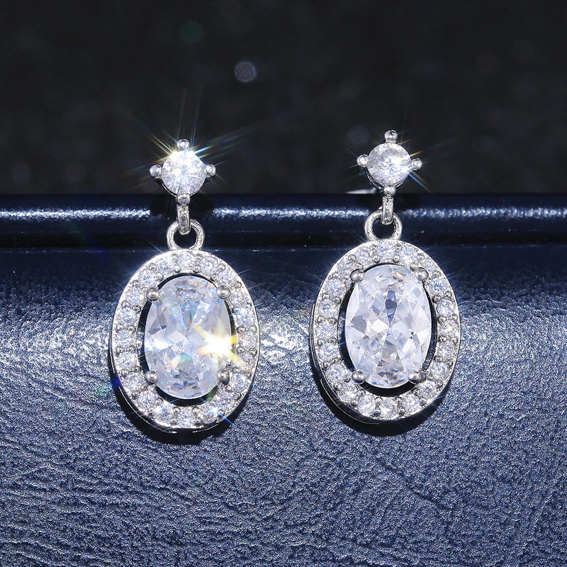    New style atmospheric versatile oval zircon copper earrings European and American temperament earrings wholesale