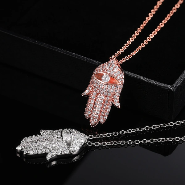 E-commerce new fashion Hand of Fatima hiphop micro-inlaid zircon pendant necklace jewelry sweater chain
