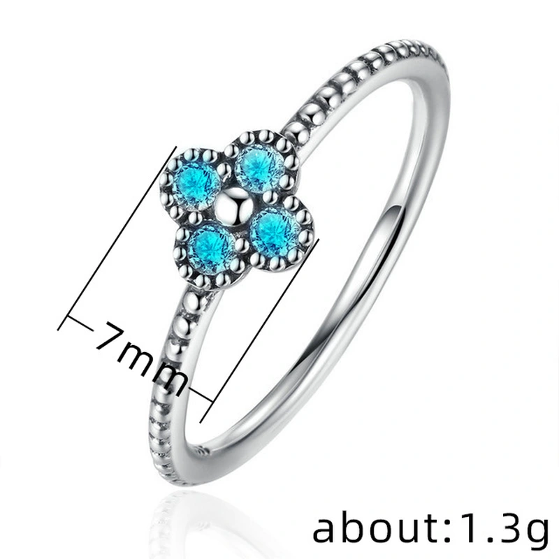  New hot selling exquisite lucky four-leaf clover women's ring fashionable zircon copper plated silver jewelry