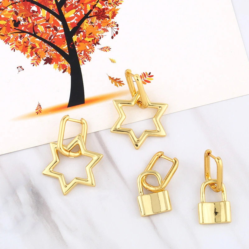 Clearance European and American exaggerated Internet celebrity lock earrings cold style metal earrings earrings retro earrings female erv45