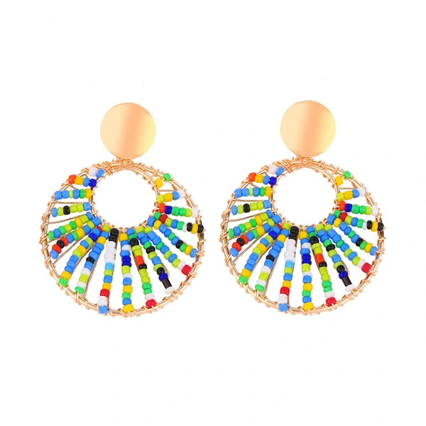 Clearance AS jewelry European and American fashion personality geometric hollow rice bead earrings Bohemian earrings earrings erv43