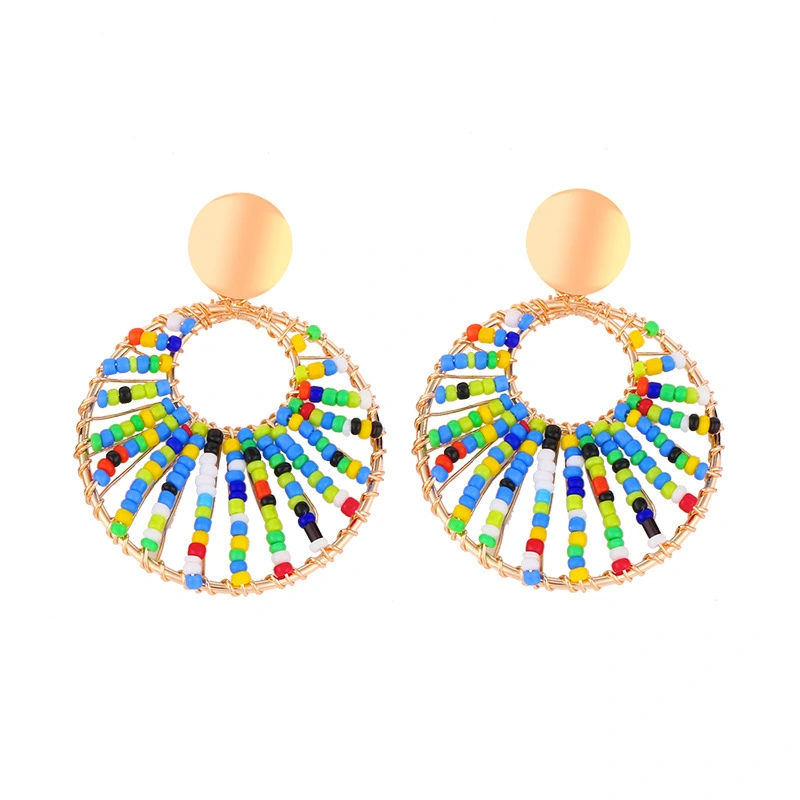 Clearance AS jewelry European and American fashion personality geometric hollow rice bead earrings Bohemian earrings earrings erv43