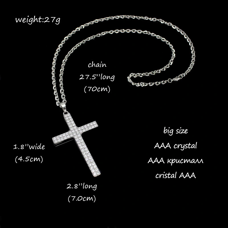 European and American rock hip-hop diamond-studded cross men's and women's long necklace sweater chain nkg80 pendant