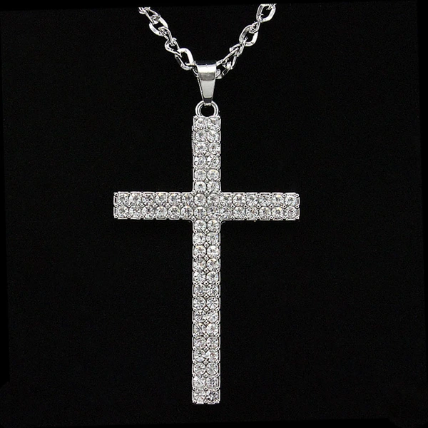 European and American rock hip-hop diamond-studded cross men's and women's long necklace sweater chain nkg80 pendant
