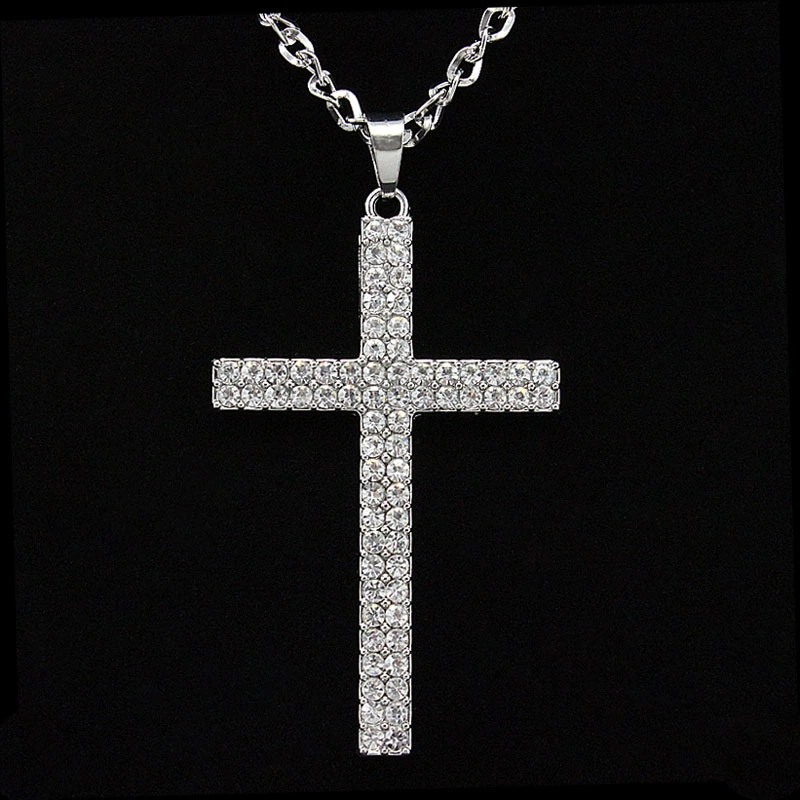European and American rock hip-hop diamond-studded cross men's and women's long necklace sweater chain nkg80 pendant