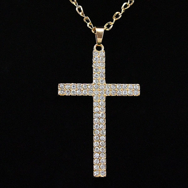 European and American rock hip-hop diamond-studded cross men's and women's long necklace sweater chain nkg80 pendant