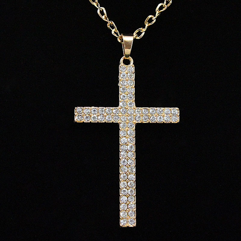 European and American rock hip-hop diamond-studded cross men's and women's long necklace sweater chain nkg80 pendant