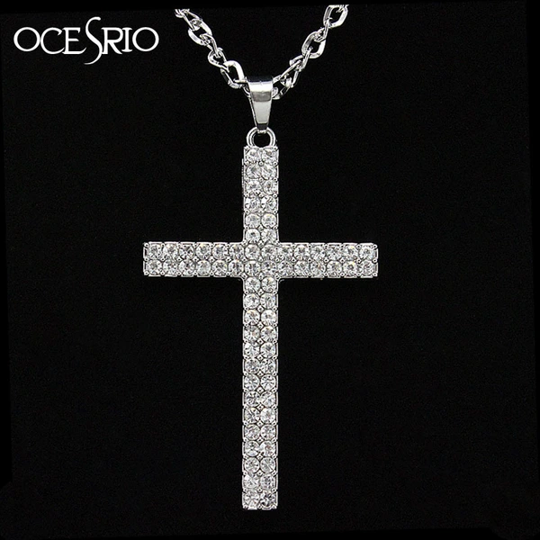 European and American rock hip-hop diamond-studded cross men's and women's long necklace sweater chain nkg80 pendant