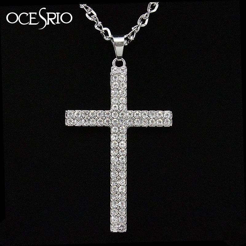 European and American rock hip-hop diamond-studded cross men's and women's long necklace sweater chain nkg80 pendant