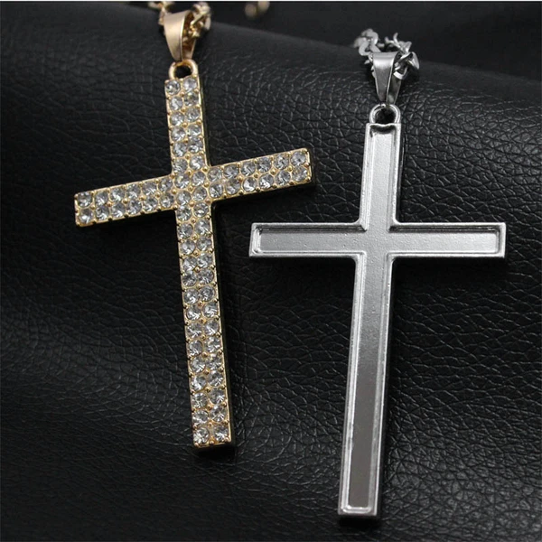 European and American rock hip-hop diamond-studded cross men's and women's long necklace sweater chain nkg80 pendant