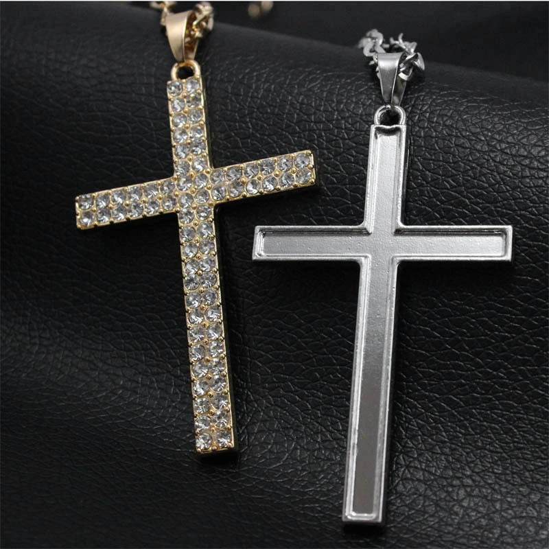 European and American rock hip-hop diamond-studded cross men's and women's long necklace sweater chain nkg80 pendant