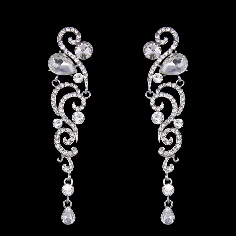 European and American popular bridal earrings jewelry long crystal tassel earrings ear studs wholesale erh69