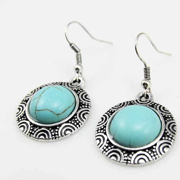 E-commerce Bohemian ethnic style retro turquoise ear hook women's evening party earrings earrings erf47