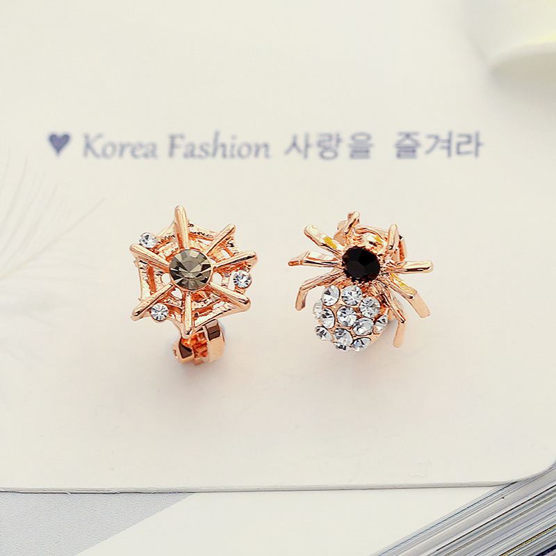 Korean style personalized rhinestone spider web earrings full of diamonds asymmetrical ear clip earrings new product manufacturers wholesale erj30