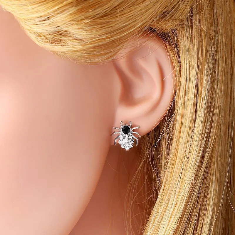Korean style personalized rhinestone spider web earrings full of diamonds asymmetrical ear clip earrings new product manufacturers wholesale erj30