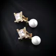 New jewelry geometric zircon pearl earrings female comfortable non-pierced ear clip high-end earrings erj34