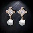 New jewelry geometric zircon pearl earrings female comfortable non-pierced ear clip high-end earrings erj34