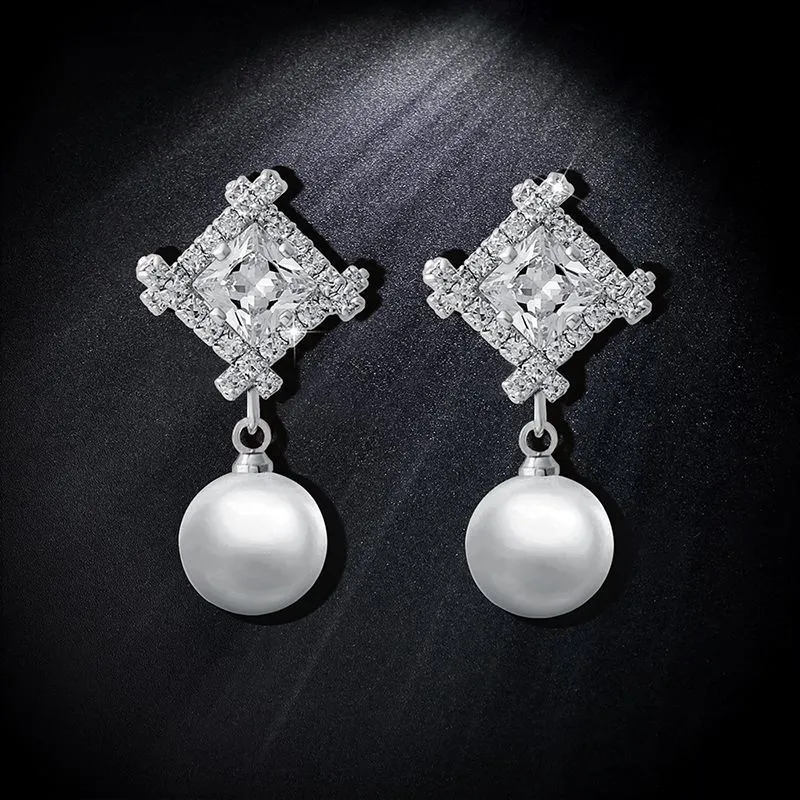 New jewelry geometric zircon pearl earrings female comfortable non-pierced ear clip high-end earrings erj34