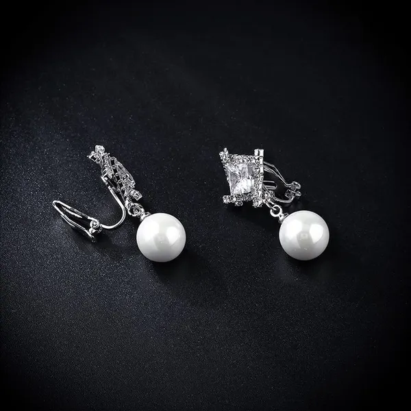 New jewelry geometric zircon pearl earrings female comfortable non-pierced ear clip high-end earrings erj34