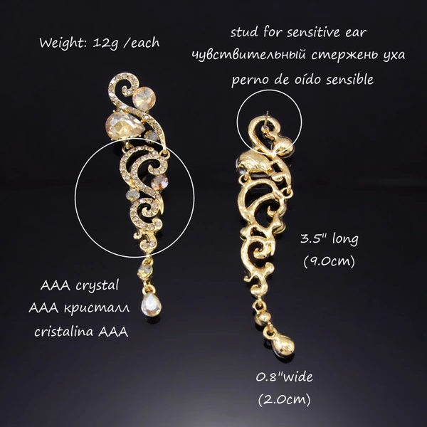 European and American popular bridal earrings jewelry long crystal tassel earrings ear studs wholesale erh69