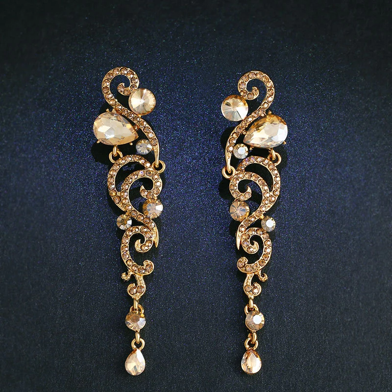 European and American popular bridal earrings jewelry long crystal tassel earrings ear studs wholesale erh69