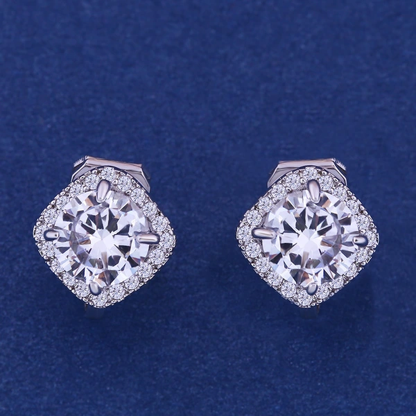 Korean style short new simple geometric ear clip micro inlaid zircon earrings square round earrings wholesale erk48