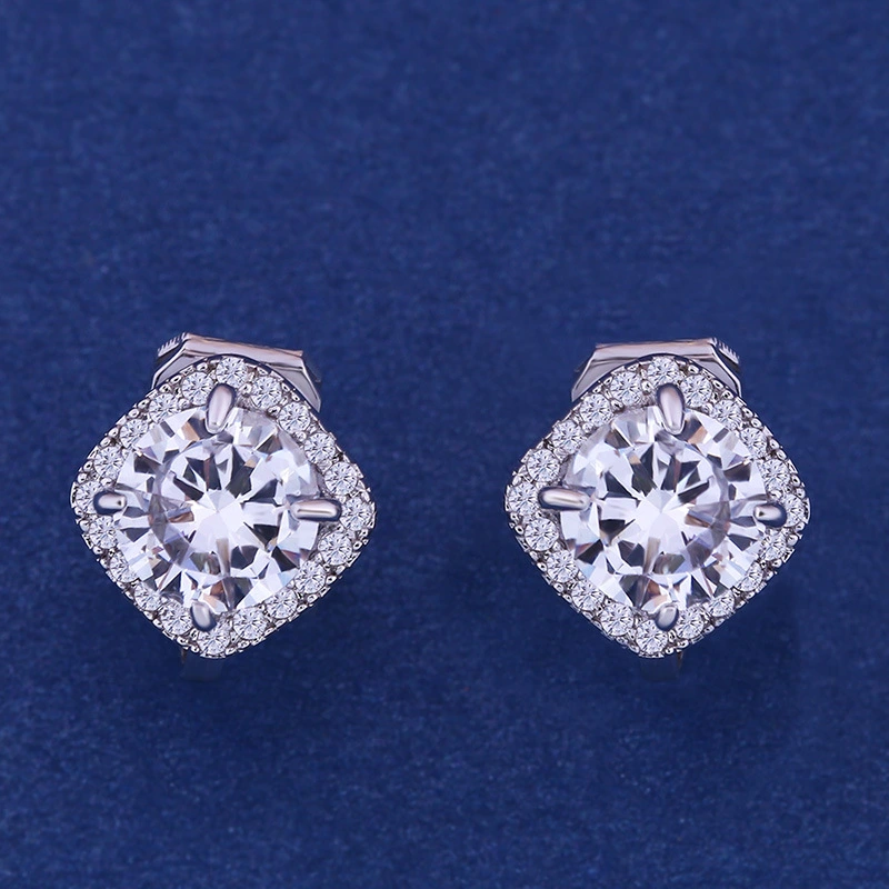 Korean style short new simple geometric ear clip micro inlaid zircon earrings square round earrings wholesale erk48