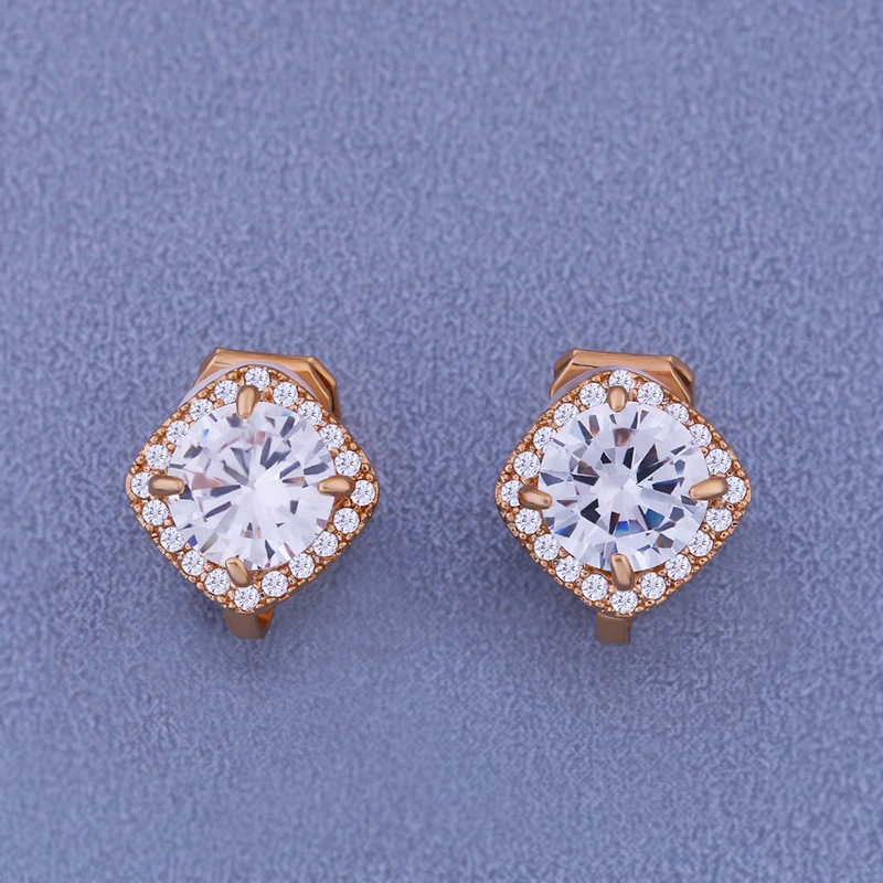 Korean style short new simple geometric ear clip micro inlaid zircon earrings square round earrings wholesale erk48