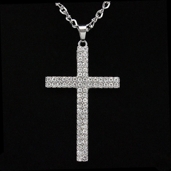 European and American rock hip-hop diamond-studded cross men's and women's long necklace sweater chain nkg80 pendant