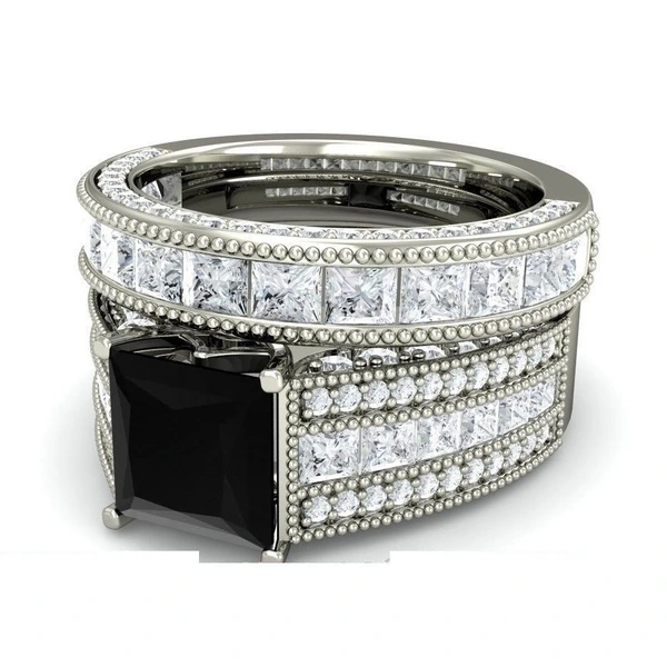 European and American hot-selling luxury women's black square diamond zircon ring silver-plated couple ring jewelry wholesale