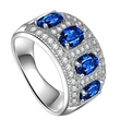 European and American hot ring fashion OL women's ring royal blue zircon copper plated silver ring small jewelry wholesale