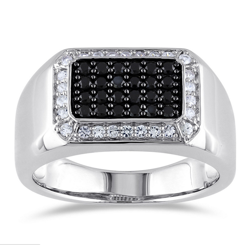 European and American hot-selling ring fashion ring for men and women black zircon silver-plated jewelry wholesale