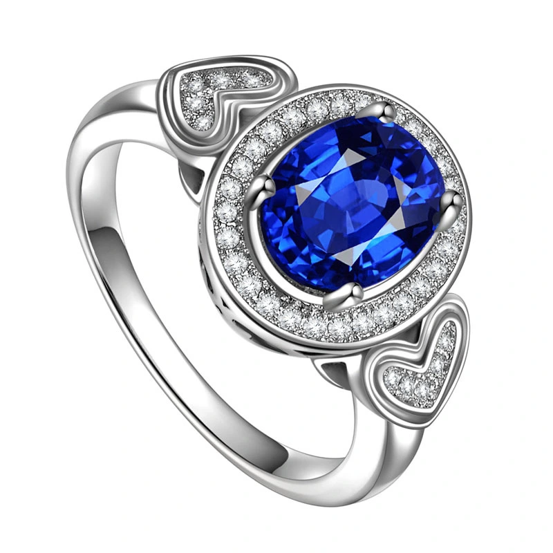 European and American hot ring fashion OL women's ring royal blue zircon copper plated silver ring small jewelry wholesale
