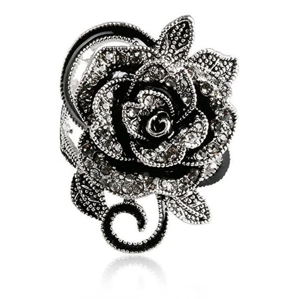  New European and American retro women's ring creative rose silver-plated micro-inlaid crystal jewelry wholesale