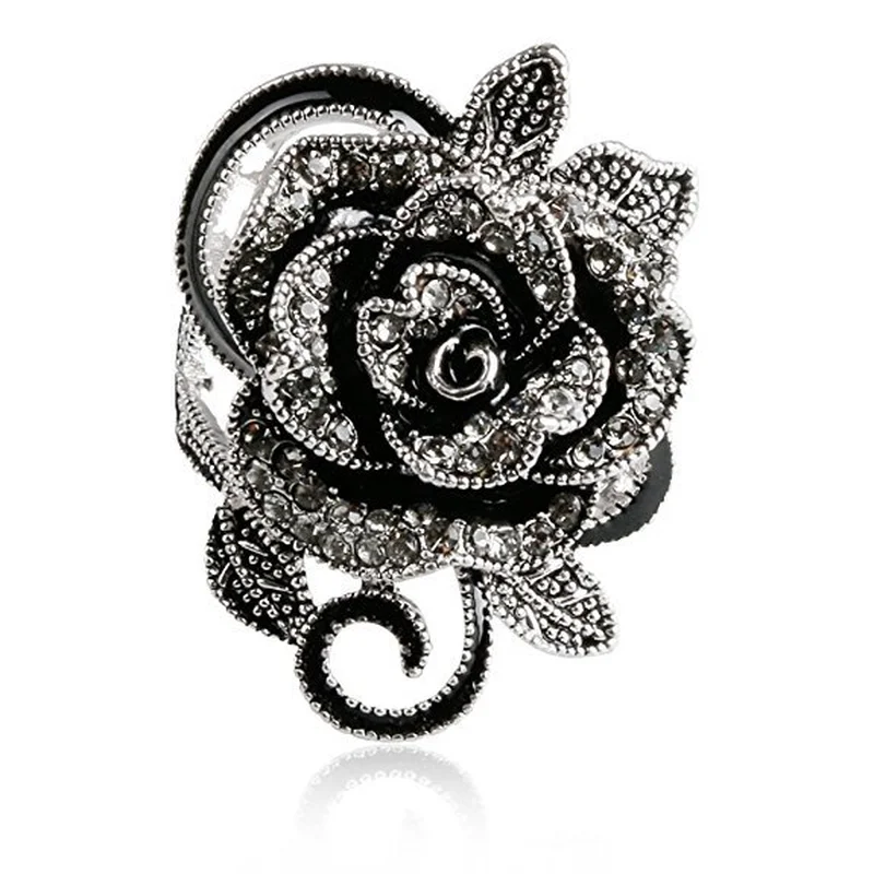  New European and American retro women's ring creative rose silver-plated micro-inlaid crystal jewelry wholesale
