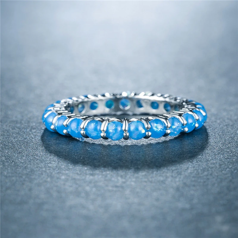 New European and American women's imitation opal ring copper plated white gold full inlaid artificial opal