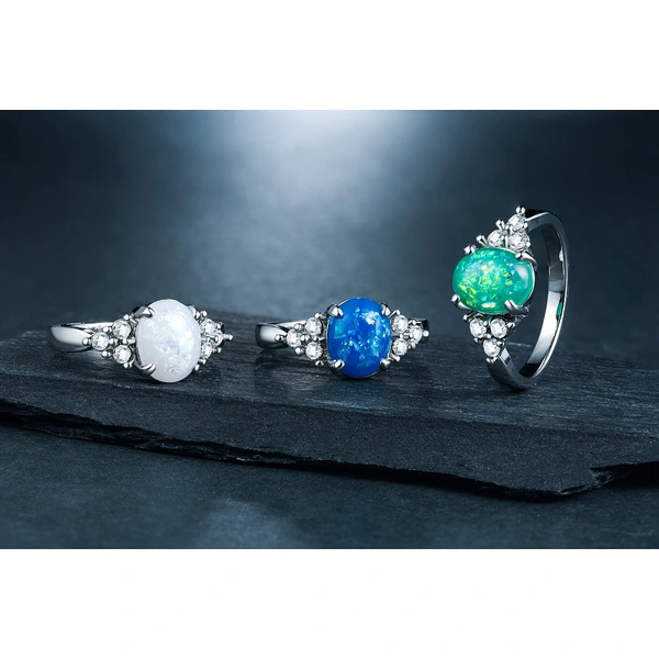 New European and American fashion imitation Australian gemstone women's ring copper plated white gold inlaid zircon jewelry