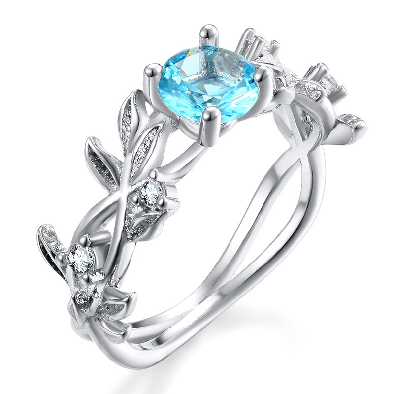  Hot selling sea blue gem lucky flower branch ring women's ring jewelry wholesale