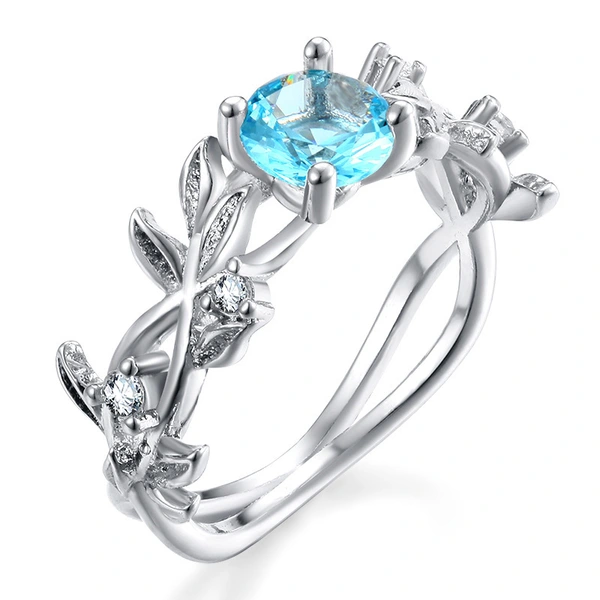  Hot selling sea blue gem lucky flower branch ring women's ring jewelry wholesale