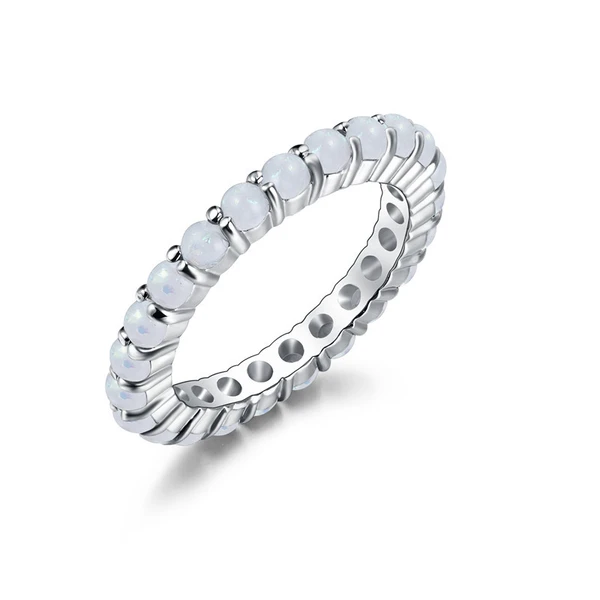 New European and American women's imitation opal ring copper plated white gold full inlaid artificial opal