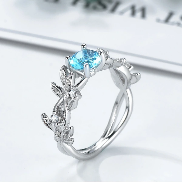  Hot selling sea blue gem lucky flower branch ring women's ring jewelry wholesale