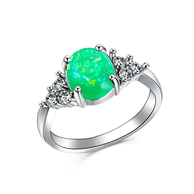 New European and American fashion imitation Australian gemstone women's ring copper plated white gold inlaid zircon jewelry