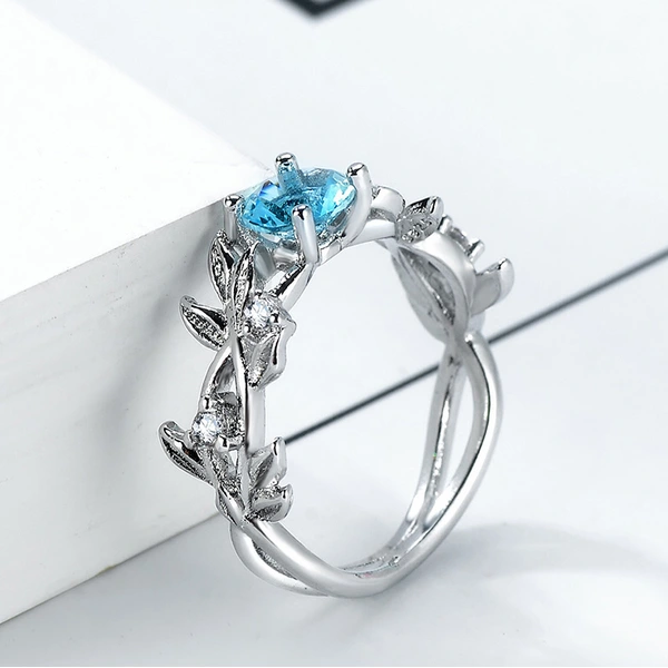  Hot selling sea blue gem lucky flower branch ring women's ring jewelry wholesale